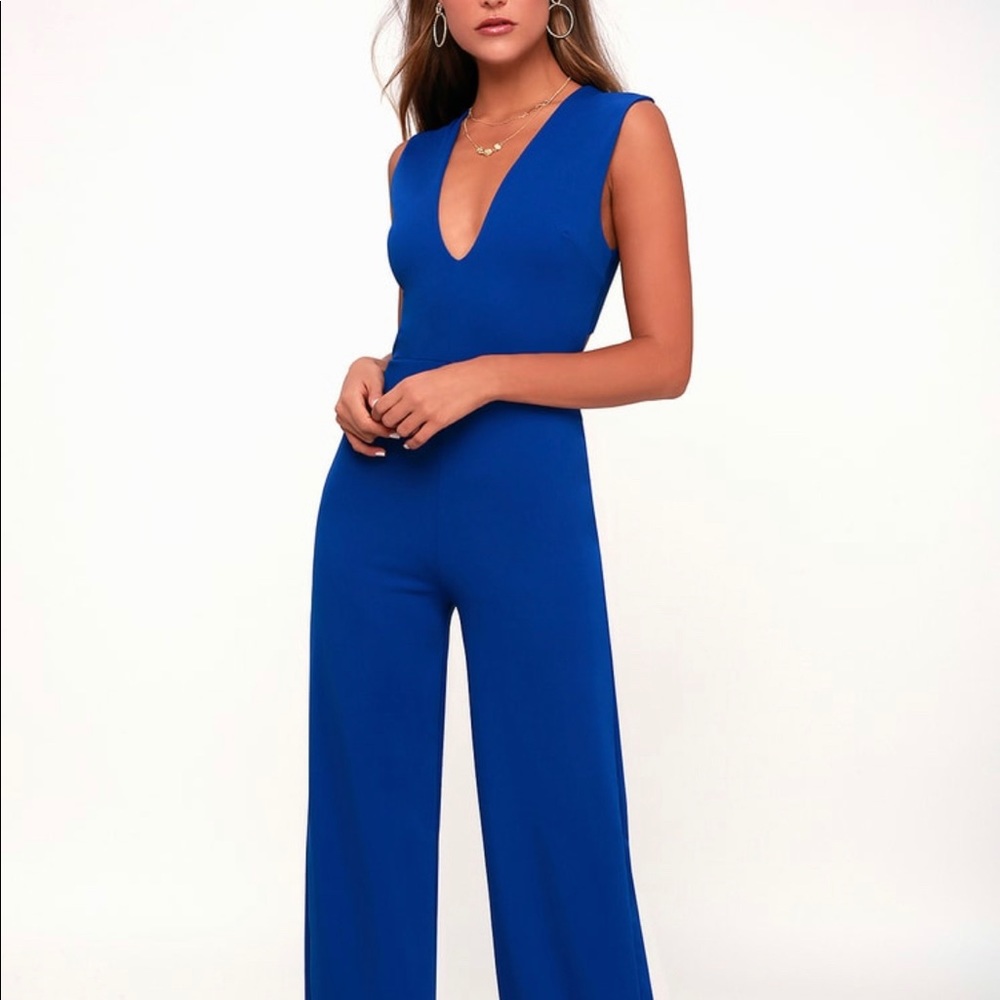 Lulus thinking out loud jumpsuit royal blue xs
